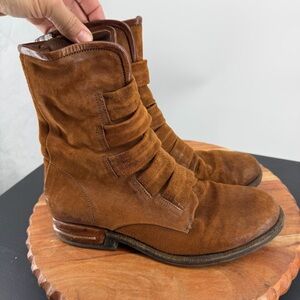A.S.98 Traver boots military distressed leather straps side zipper sz 38 7.5-8